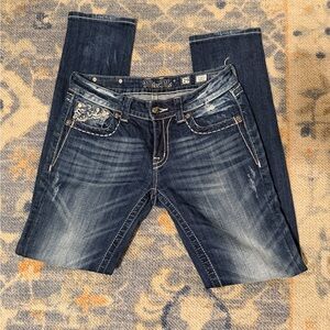 Miss Me Dark Blue Boot Cut Jeans with Embellishments